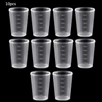 Juego de 10 botellas de laboratorio de plástico de 50 ml con tapa de plástico para medir líquidos.